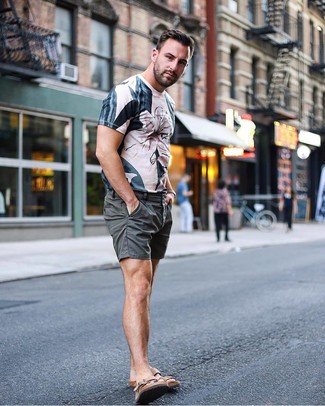 Мужская бежевая футболка с круглым вырезом с принтом от Sandro
