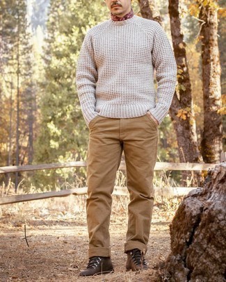 Мужской бежевый свитер с круглым вырезом от Universal Works