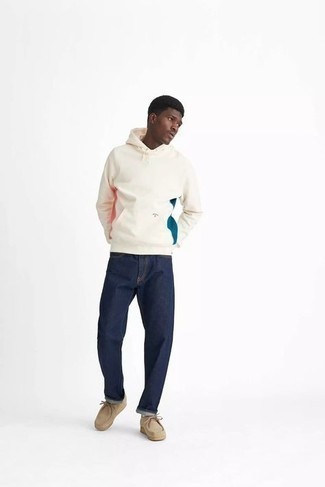 Мужской бежевый худи с принтом от Calvin Klein Jeans