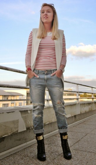 Серые рваные джинсы-бойфренды от Philipp Plein