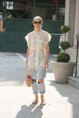 Белая кружевная блуза на пуговицах от Dolce & Gabbana