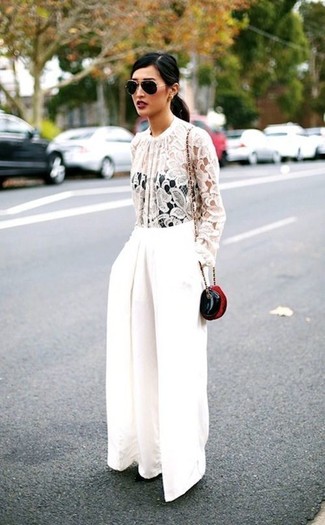 Белая кружевная блузка с длинным рукавом от Dolce & Gabbana