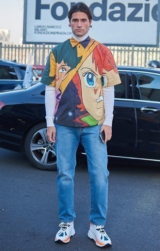 Мужская разноцветная рубашка с коротким рукавом с принтом от YMC