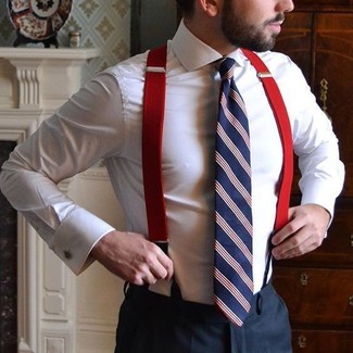 Мужской бело-красно-синий галстук в вертикальную полоску от Thom Browne