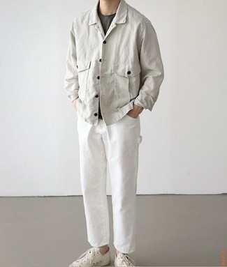 Мужская белая куртка-рубашка от Pull&Bear