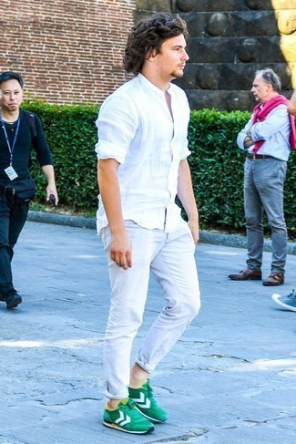 Мужская белая льняная рубашка с длинным рукавом от United Colors of Benetton