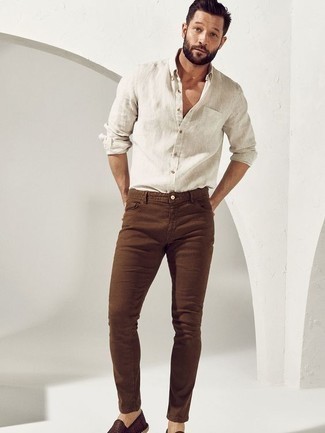 Мужские коричневые зауженные джинсы от Dolce & Gabbana