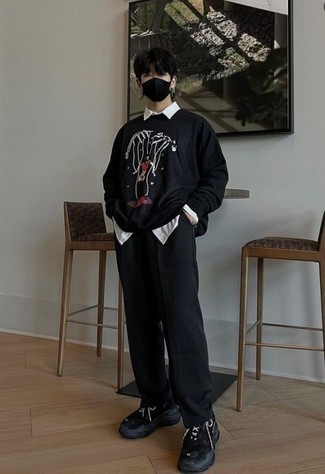 Мужская черная футболка с длинным рукавом с принтом от Balenciaga