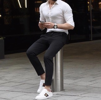 Мужские белые кожаные низкие кеды с принтом от Gucci