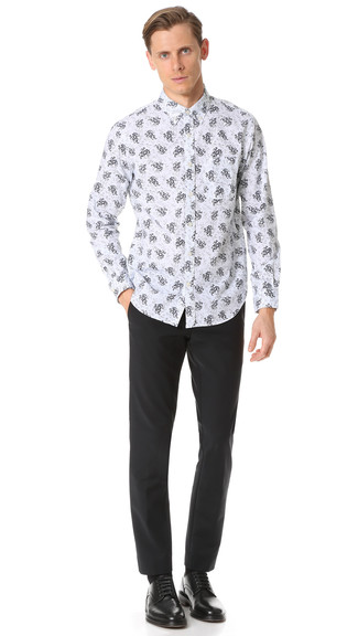 Мужская белая рубашка с длинным рукавом с цветочным принтом от Paul Smith