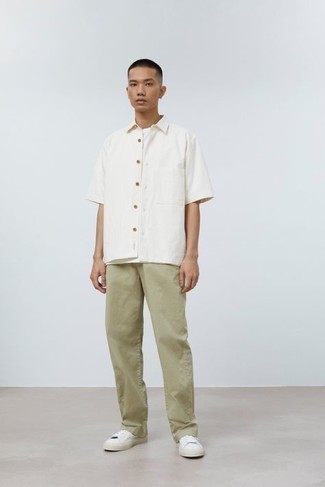 Мужская белая рубашка с коротким рукавом от Trussardi Jeans