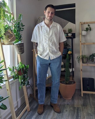 Мужская белая рубашка с коротким рукавом с принтом от Bonsai