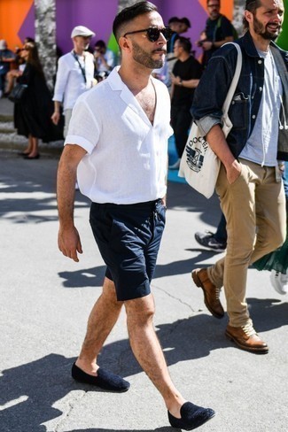 Мужская белая льняная рубашка с коротким рукавом от Lardini
