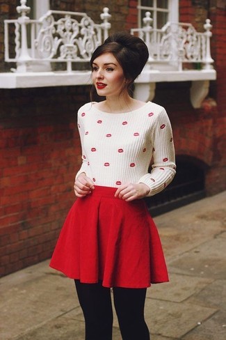 Женский бело-красный свитер с круглым вырезом с принтом от Chinti & Parker