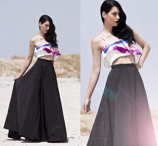 Черная длинная юбка со складками от Elie Saab