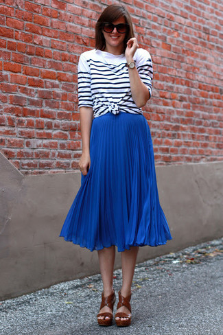 Синяя юбка-миди со складками от Fendi