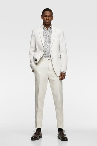 Мужская белая классическая рубашка с цветочным принтом от Tom Ford