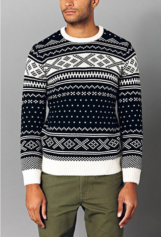 Мужской белый свитер с круглым вырезом с жаккардовым узором от Gucci