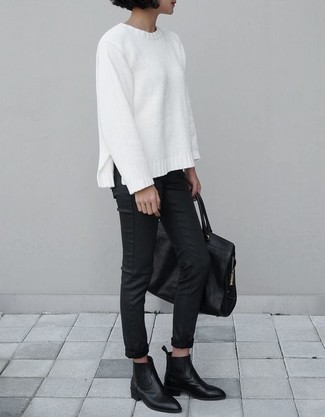 Женский белый свитер с круглым вырезом от Allude