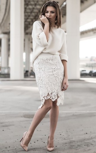 Белая кружевная юбка-карандаш от J.o.a.
