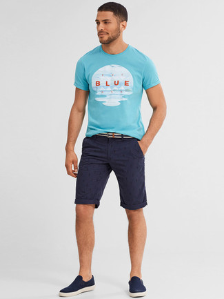Мужская бирюзовая футболка с круглым вырезом с принтом от BLEND