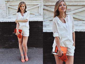 Оранжевые кожаные босоножки на каблуке от Just Couture
