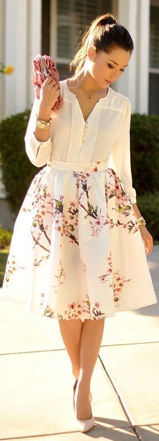Белая пышная юбка с цветочным принтом от Christopher Kane