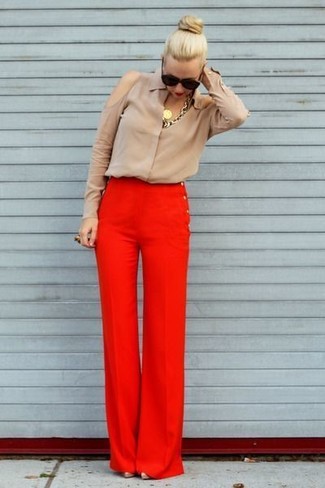 Красные широкие брюки от Thierry Mugler