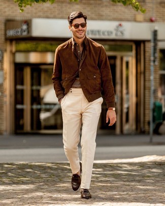 Мужская коричневая льняная рубашка с длинным рукавом от Z Zegna