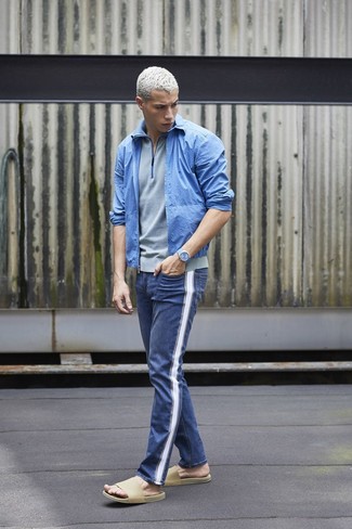 Какие сандалии носить с темно-синими джинсами мужчине: Синий джинсовый бомбер и темно-синие джинсы надежно обосновались в гардеробе современных молодых людей, помогая создавать яркие и стильные образы. Что касается обуви, можно отдать предпочтение функциональности и надеть сандалии.