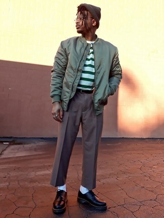Мужская зеленая футболка с круглым вырезом в горизонтальную полоску от Polo Ralph Lauren