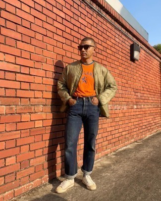 Мужская оранжевая футболка с круглым вырезом с принтом от Levi's Vintage Clothing