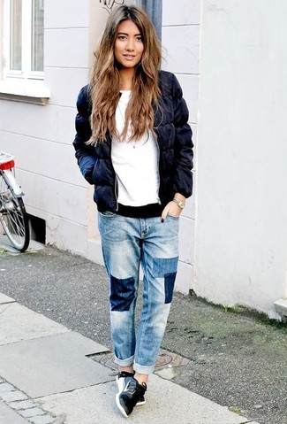 Женские синие джинсы в стиле пэчворк от Dsquared2