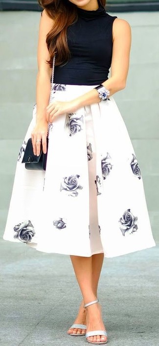 Белая пышная юбка с цветочным принтом от Christopher Kane