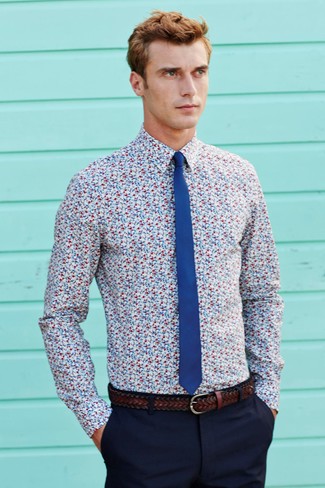 Мужская голубая классическая рубашка с цветочным принтом от Eleventy