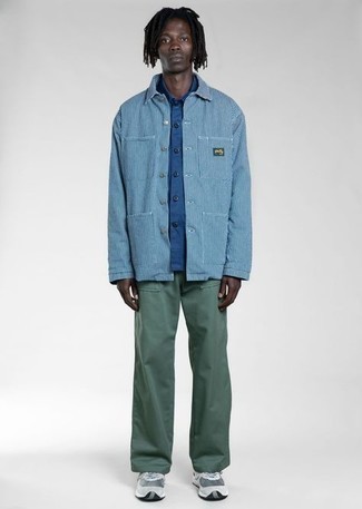 Мужская голубая куртка-рубашка в вертикальную полоску от Kent & Curwen