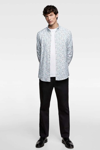 Мужская бирюзовая рубашка с длинным рукавом с цветочным принтом от Etro