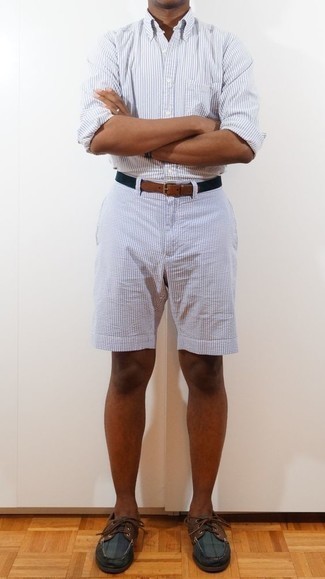 Мужская голубая рубашка с длинным рукавом из жатого хлопка в вертикальную полоску от Moncler