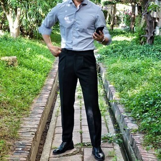 Мужская голубая рубашка с длинным рукавом в вертикальную полоску от Ermenegildo Zegna