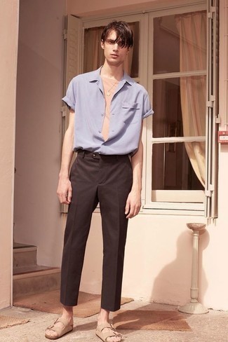 Мужская голубая рубашка с коротким рукавом от Karl Lagerfeld