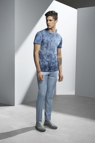 Мужская голубая футболка с круглым вырезом с принтом тай-дай от VERSACE JEANS COUTURE