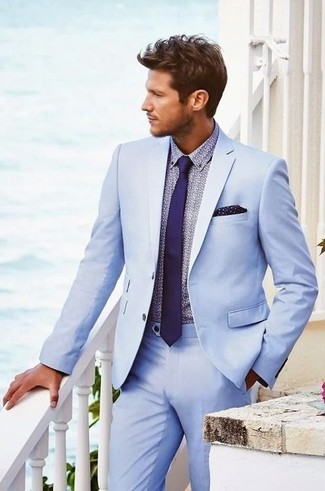 С чем носить темно-сине-белый нагрудный платок в горошек: Голубой костюм и темно-сине-белый нагрудный платок в горошек — необходимые вещи в гардеробе парней с замечательным вкусом в одежде.