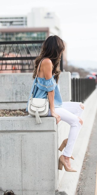 Женские белые рваные джинсы от Mother