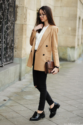 Женский светло-коричневый двубортный пиджак от Forte Forte