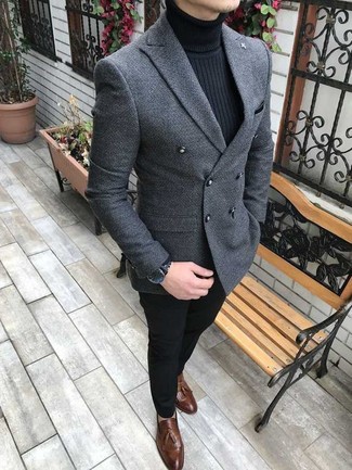 Мужской серый шерстяной двубортный пиджак от Boglioli