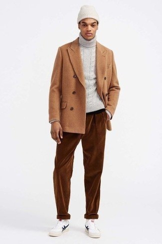 Мужской светло-коричневый шерстяной двубортный пиджак от Boglioli