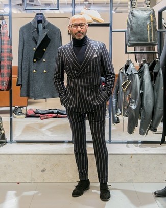 Мужской черный двубортный пиджак в вертикальную полоску от Comme Des Garcons Homme Plus
