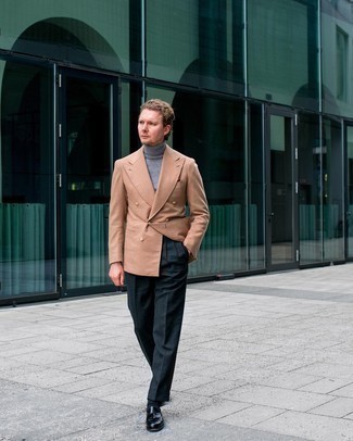 Мужской светло-коричневый шерстяной двубортный пиджак от Maurizio Miri