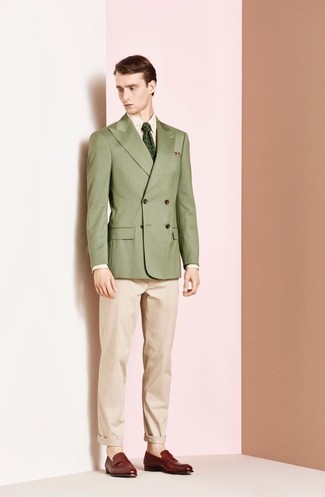 Мужской оливковый двубортный пиджак от Neil Barrett