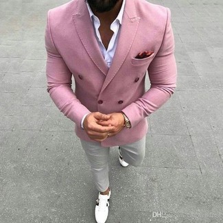 Мужской розовый двубортный пиджак от Topman